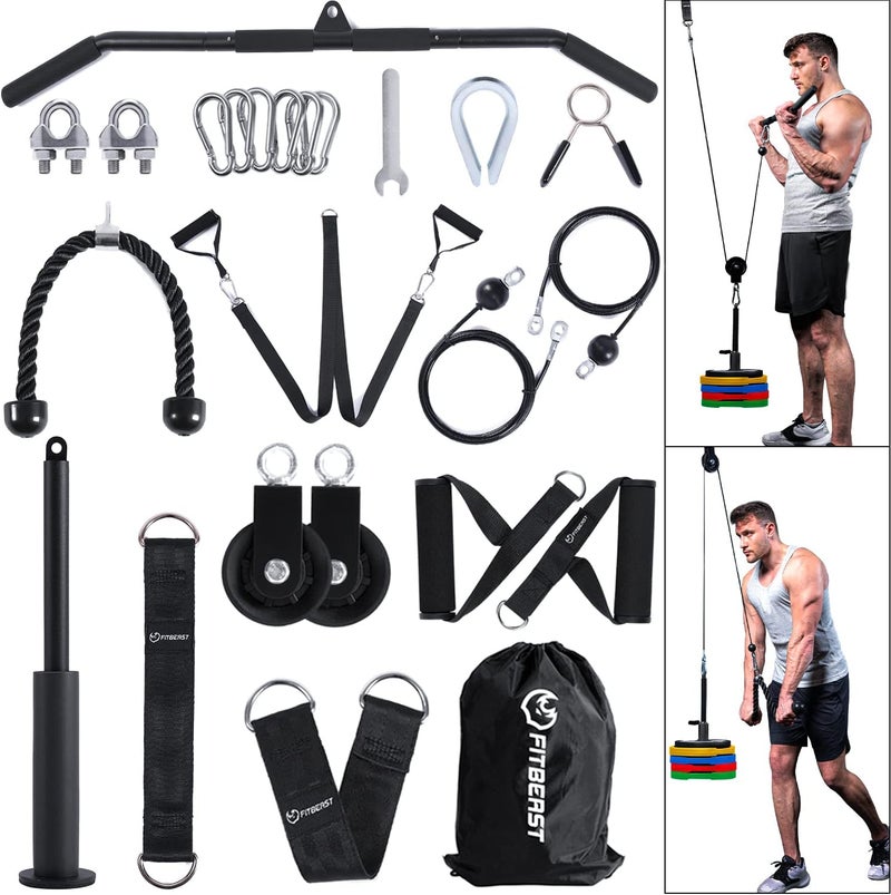 FitBeast نظام بكرة الصالة الرياضية، نظام بكرة وزن الكابل لتمرين سحب الظهر، تمرين تجعيد العضلة ذات الرأسين، معدات صالة رياضية منزلية مثالية للساعد، الكتف، تدريب القوة - Image 1